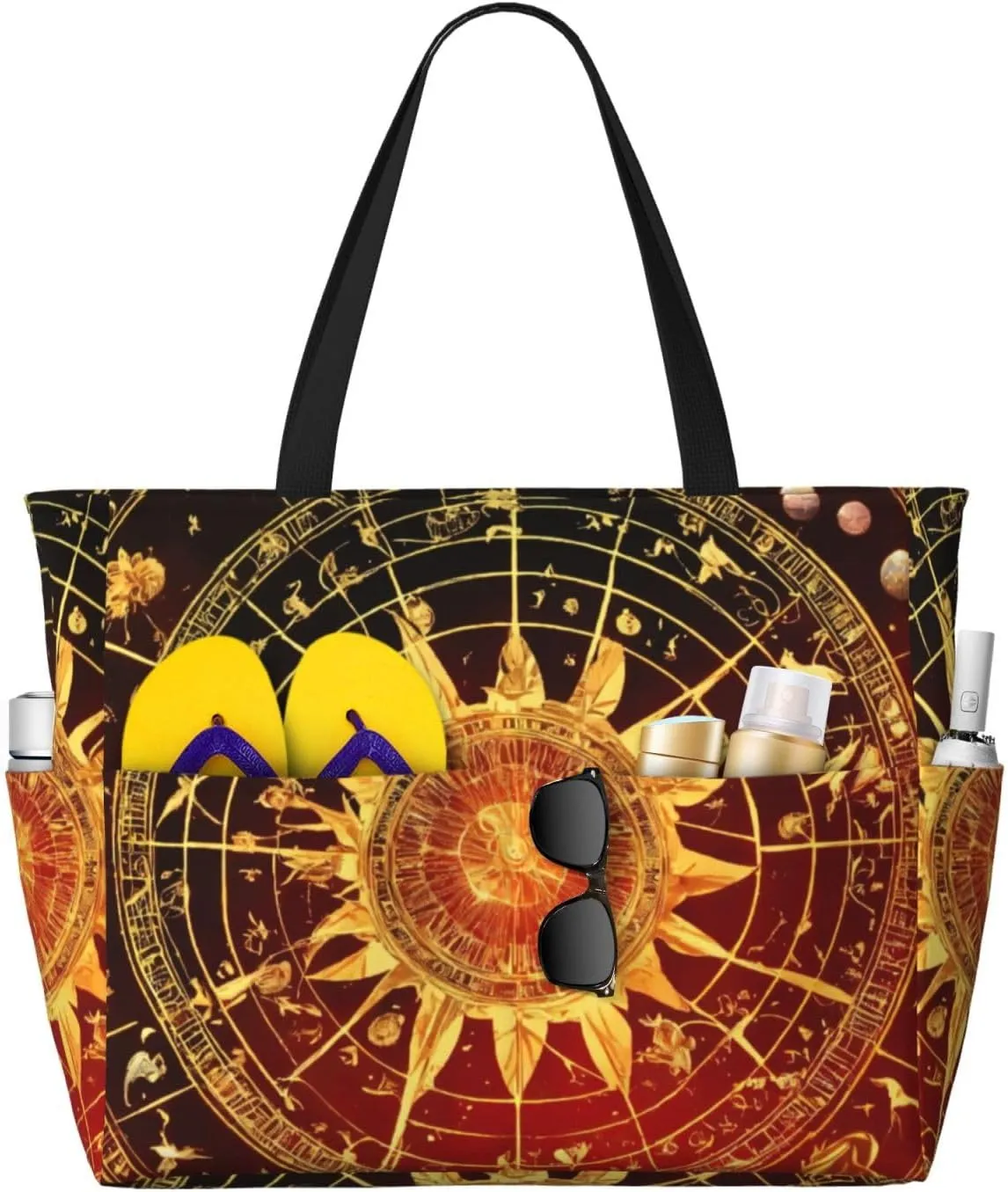 Gears Clock Bronze Century print Large Waterproof Beach Bag for Women Tote Bag for Travel Vacation fun Travel Bag