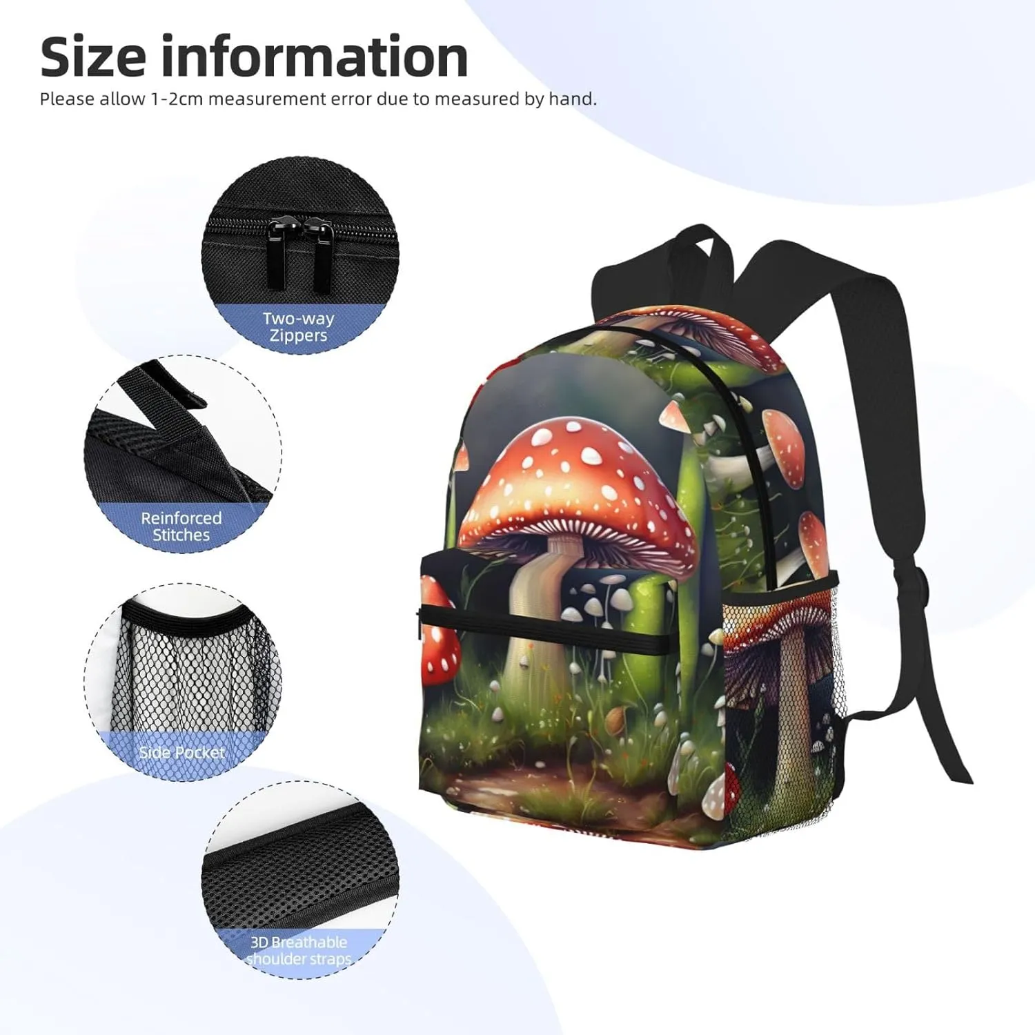 GeRRiT Painting Mushroom Print Casual Backpack For Women, Travel Daypack,Waterproof Gym Backpack For Men Book Bags, SB-122