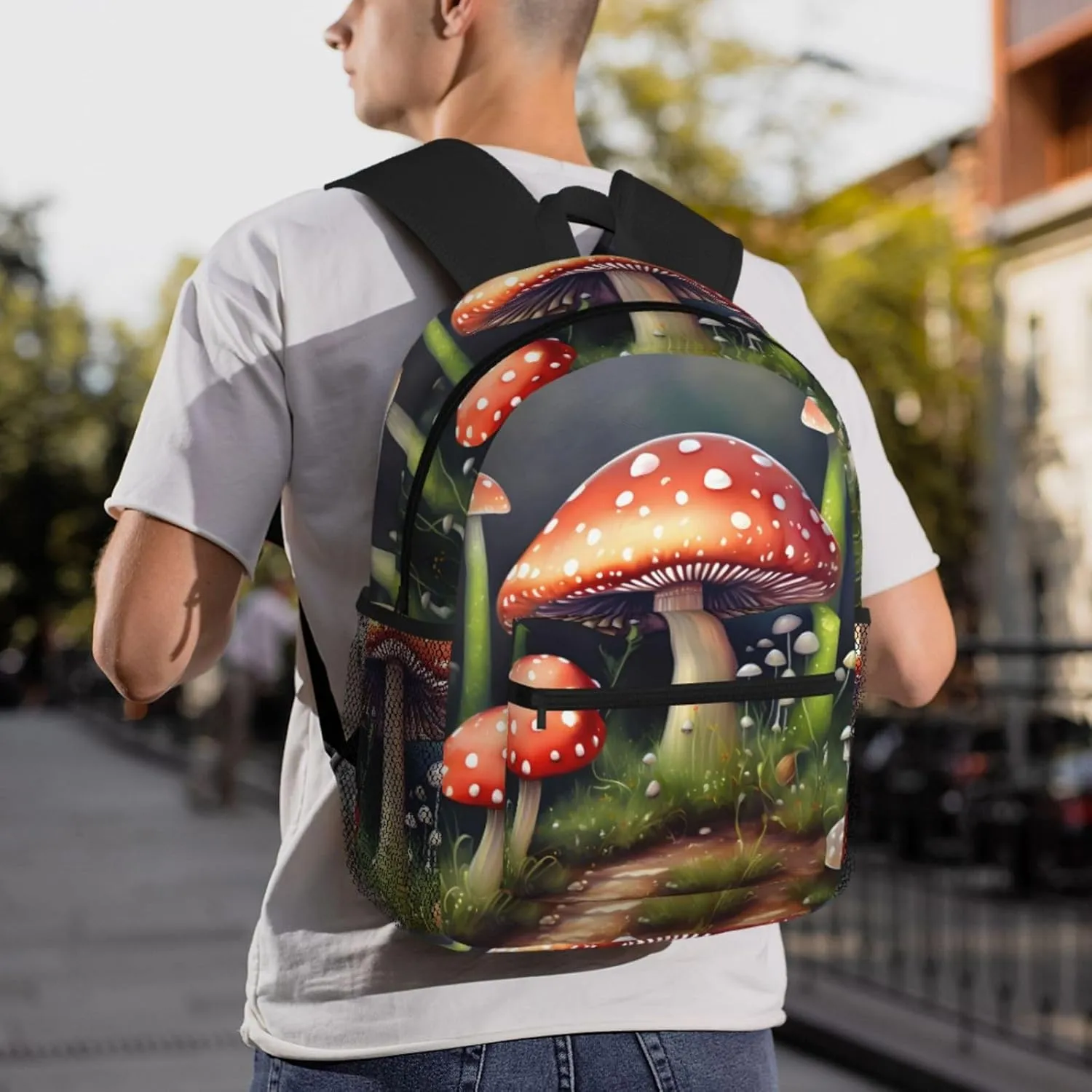 GeRRiT Painting Mushroom Print Casual Backpack For Women, Travel Daypack,Waterproof Gym Backpack For Men Book Bags, SB-122