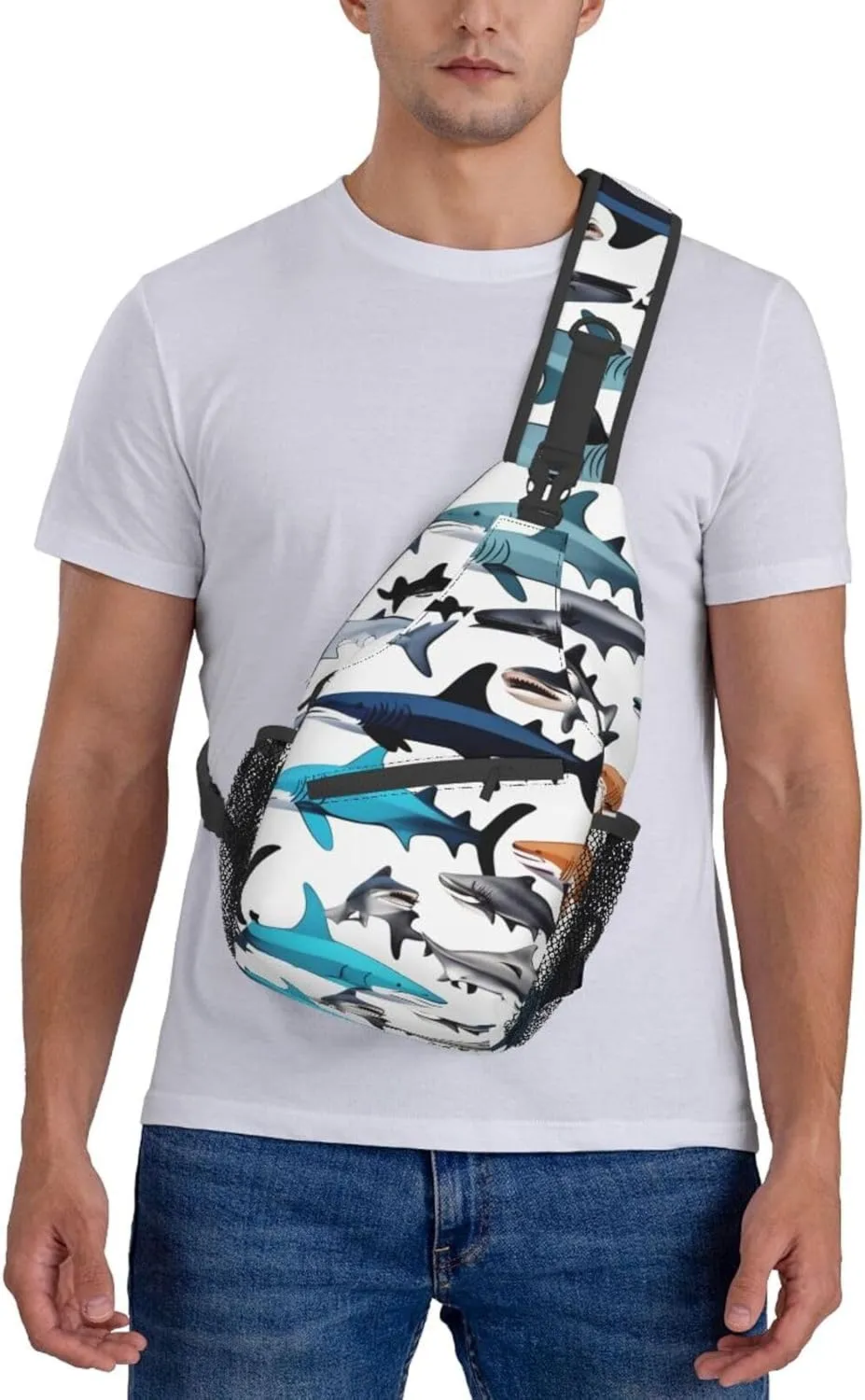GeRRiT Sharks Pattern Print Small Backpack Sling Bag For Women Men, Chest Bag Daypack Crossbody For Travel Sport