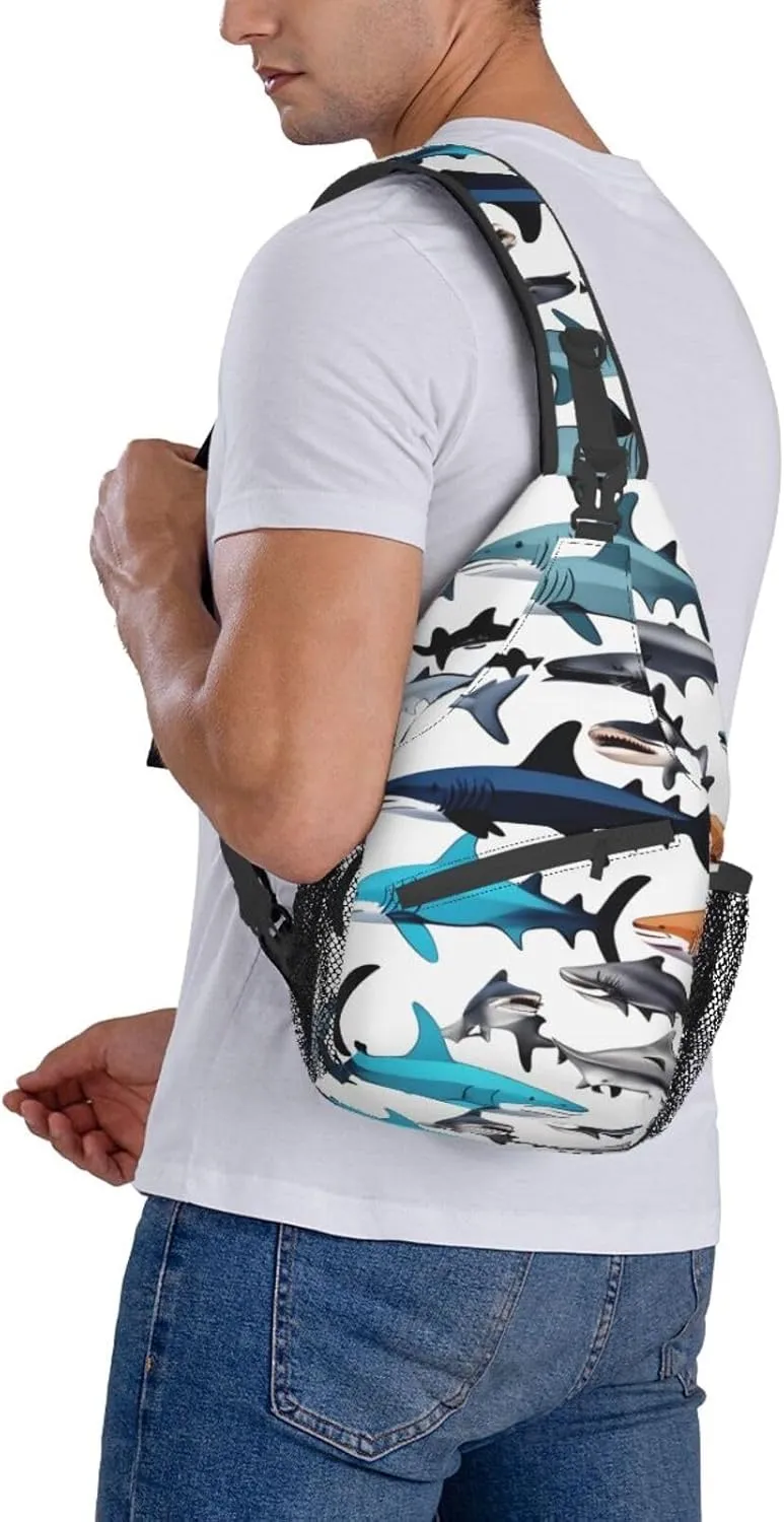 GeRRiT Sharks Pattern Print Small Backpack Sling Bag For Women Men, Chest Bag Daypack Crossbody For Travel Sport