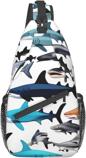 GeRRiT Sharks Pattern Print Small Backpack Sling Bag For Women Men, Chest Bag Daypack Crossbody For Travel Sport