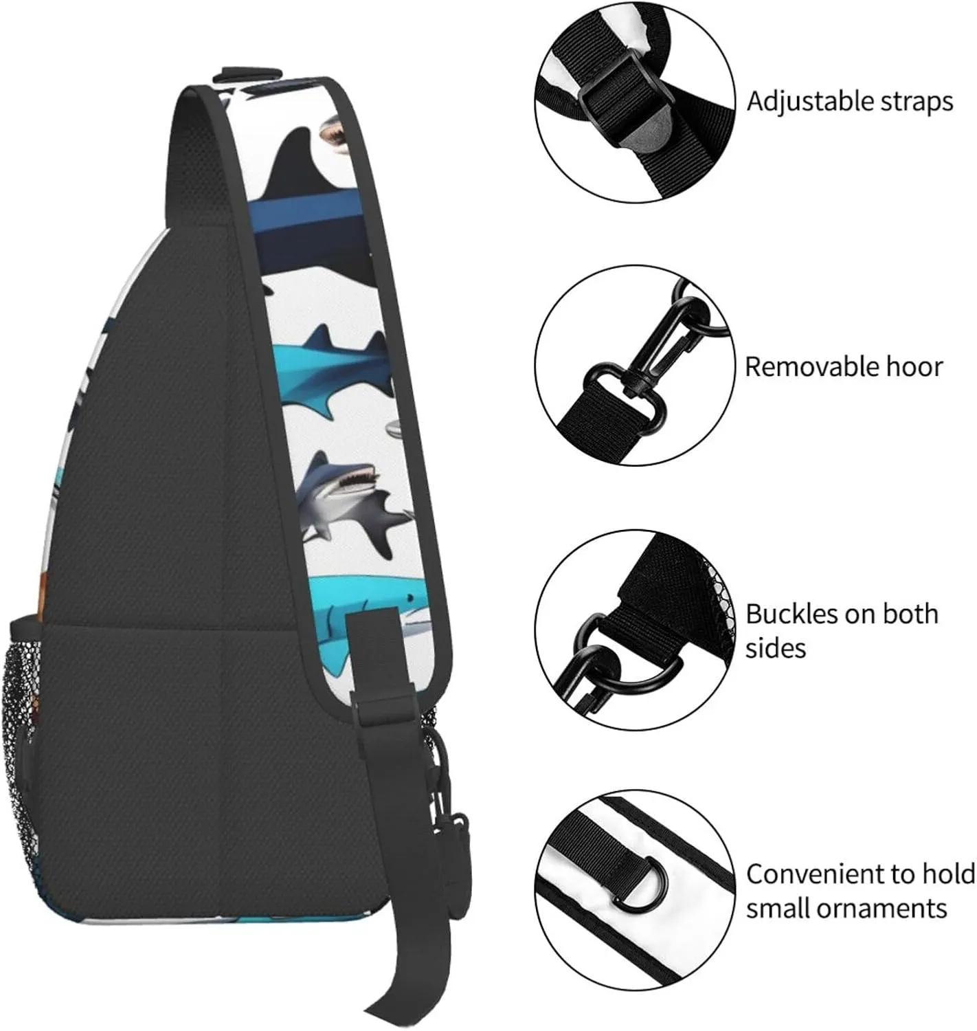 GeRRiT Sharks Pattern Print Small Backpack Sling Bag For Women Men, Chest Bag Daypack Crossbody For Travel Sport