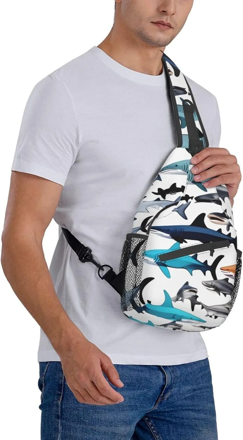 GeRRiT Sharks Pattern Print Small Backpack Sling Bag For Women Men, Chest Bag Daypack Crossbody For Travel Sport