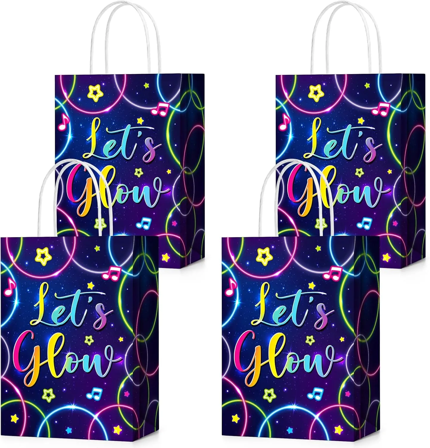 Geyoga 24 Pcs Glow in the Dark Gift Bags Glow Party Favor Supplies Neon Birthday Supplies Mini Goodie Candy Tote Bag with Handles for Neon Birthday Party Decorations(Classic)