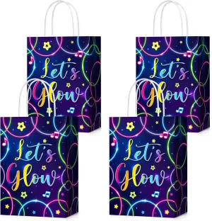 Geyoga 24 Pcs Glow in the Dark Gift Bags Glow Party Favor Supplies Neon Birthday Supplies Mini Goodie Candy Tote Bag with Handles for Neon Birthday Party Decorations(Classic)