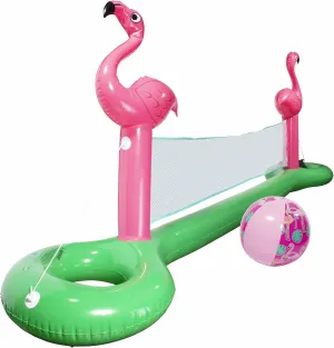 Giant Inflatable Flamingo Volleyball Net Set w/Ball - 12 ft Long, Durable PVC Material - Perfect for Outdoor Backyard Swimming Pool Parties w/Family Friends Kids- Fun Summer Water Float, Gift