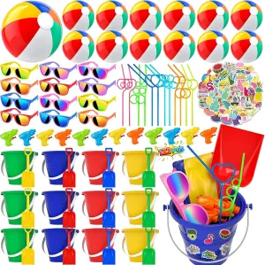 GIFTINBOX Pool Beach Summer Party Favors For Kids Ages 4-8- 122PCS Summer Beach Toys Include Beach Balls , Kids Sunglasses, Sand Buckets,Straws, For Pool Party Supplies,sand Toys