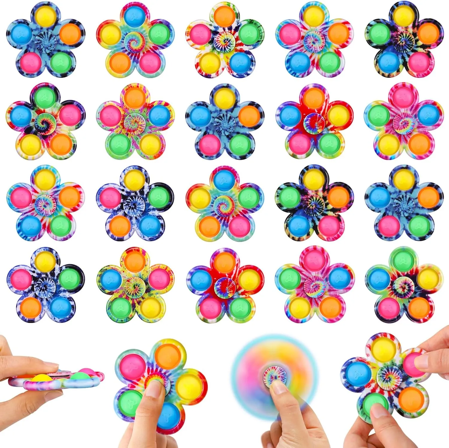 Gigilli 24 Pcs Pop Fidget Spinner Bulk Party Favors, Sensory Fidget Toys for Kids Toddler, Goodie Bags Stuffers Classroom Prizes, End of Year Student Gifts Stress Relief Toys for ADHD, Autism, Anxiety