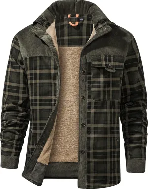 Gihuo Men's Long Sleeve Sherpa Lined Shirts Outdoor Warm Flannel Plaid Jacket Button Down Fleece Coats