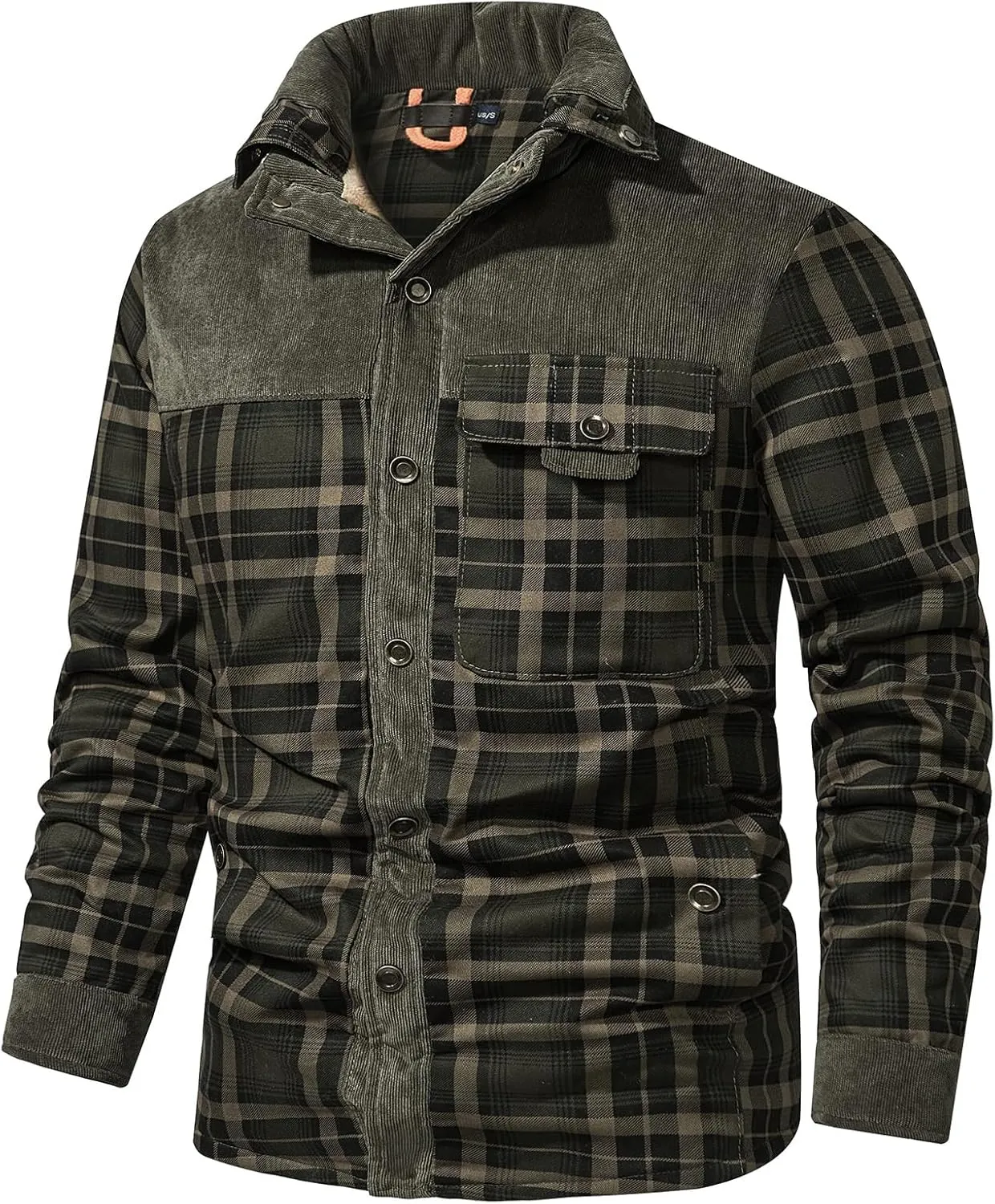Gihuo Men's Long Sleeve Sherpa Lined Shirts Outdoor Warm Flannel Plaid Jacket Button Down Fleece Coats