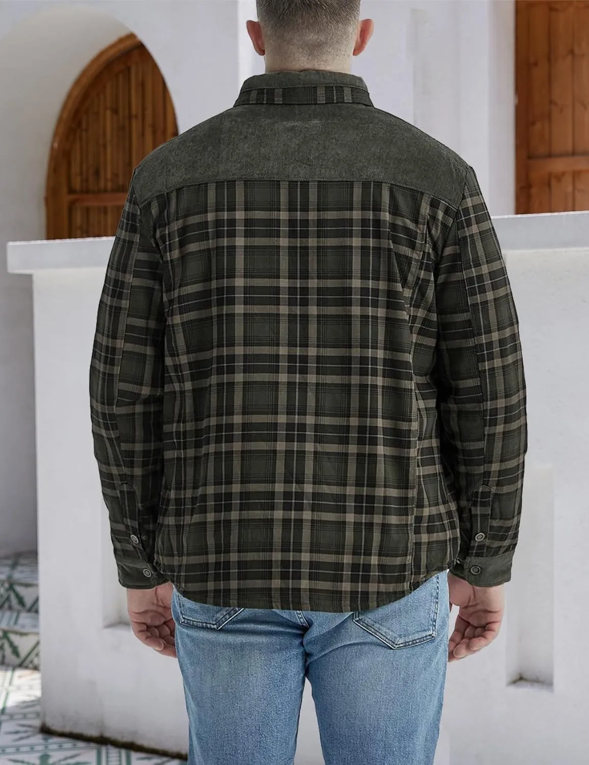 Gihuo Men's Long Sleeve Sherpa Lined Shirts Outdoor Warm Flannel Plaid Jacket Button Down Fleece Coats