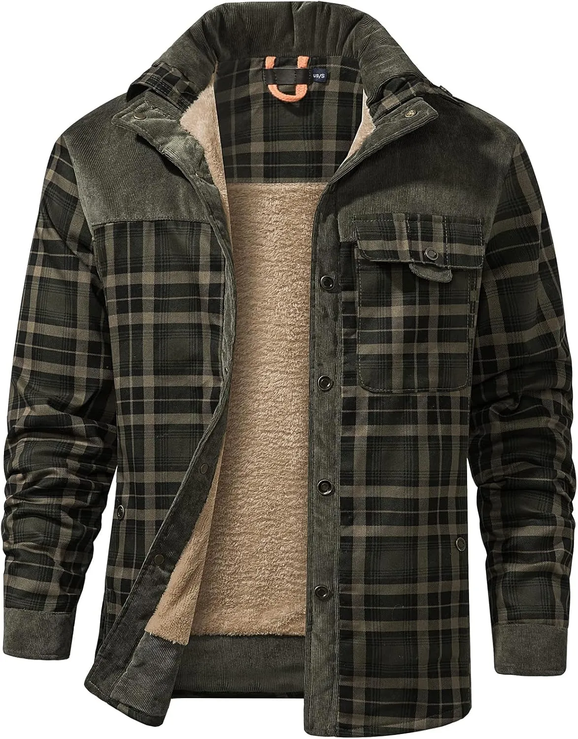 Gihuo Men's Long Sleeve Sherpa Lined Shirts Outdoor Warm Flannel Plaid Jacket Button Down Fleece Coats