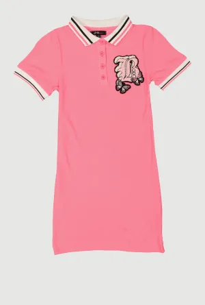 Girls Chenille B Initial Patch Ribbed Knit Dress