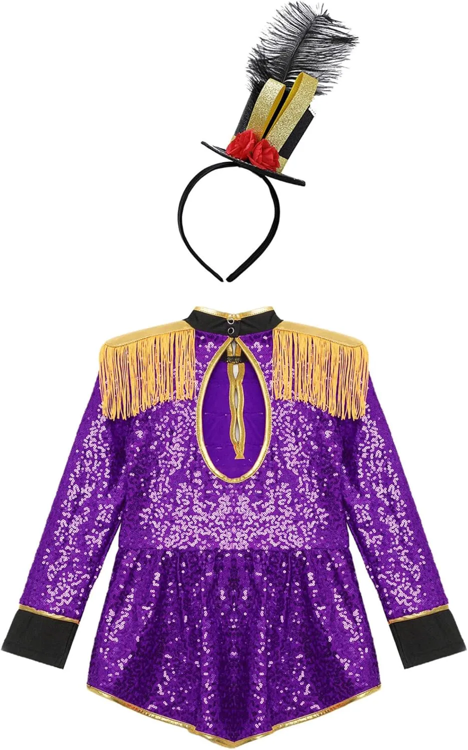 Girls Drum Majorette March Band Uniform Sets Sequins Leotard Dress Hat Ringmaster Suits
