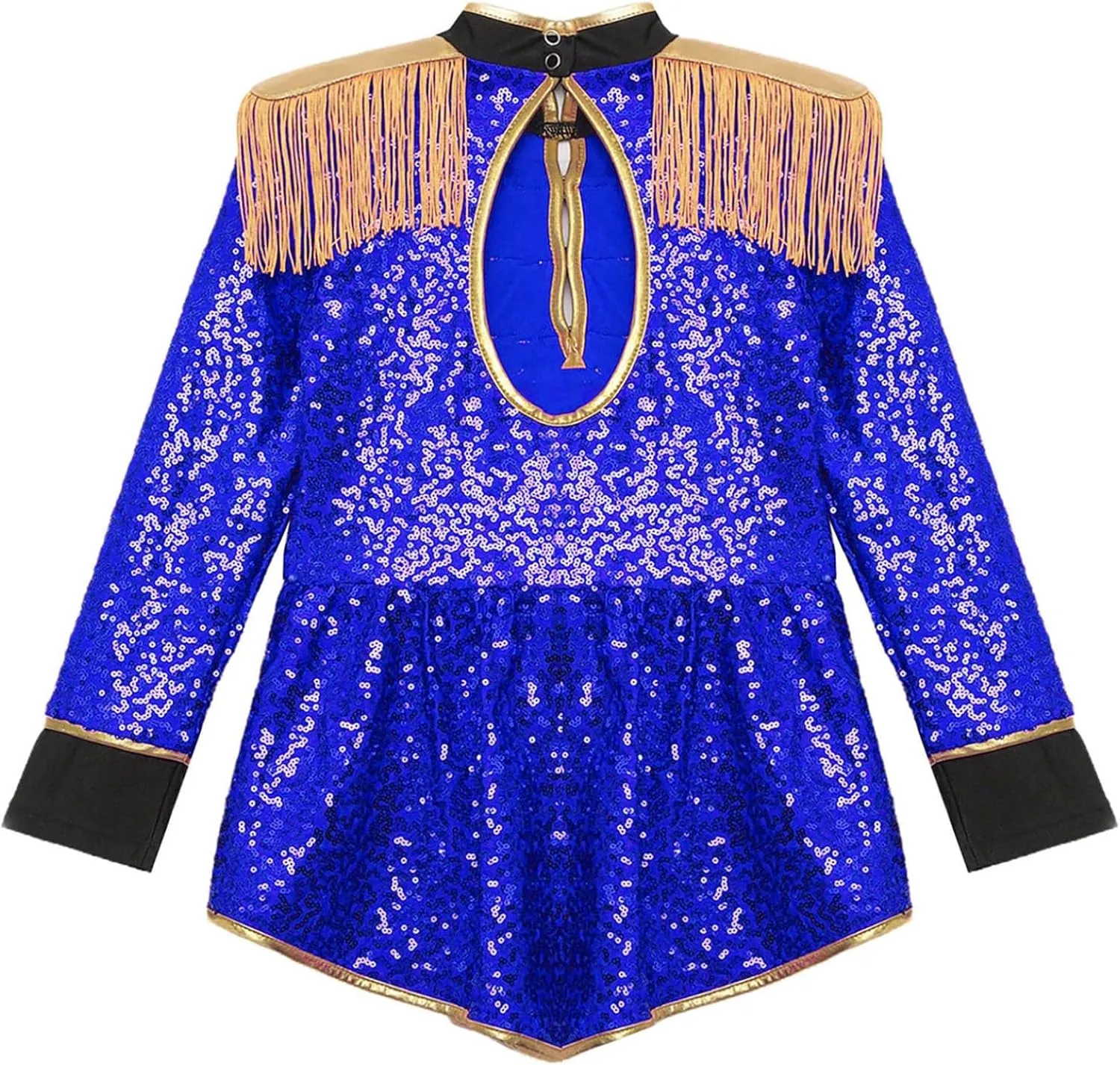 Girls Drum Majorette March Band Uniform Sets Sequins Leotard Dress Hat Ringmaster Suits
