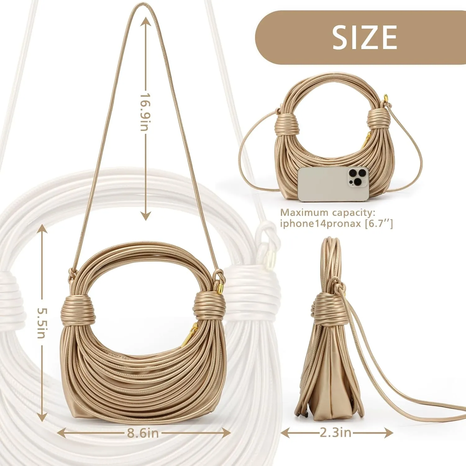 GOKTOW Knotted Woven Handbag,Shoulder Bag Clutch Purse for Women,Leather Handwoven Women's Satchel Bags