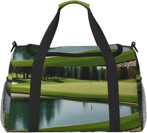 Golf Course Lawn Print Travel Duffle Bag - Foldable Personal Item Travel Bag for Women & Men,Carry-On Convertible Crossbody Tote Bags with Adjustable Shoulder Strap & Pockets 13x10.2x19.7 in