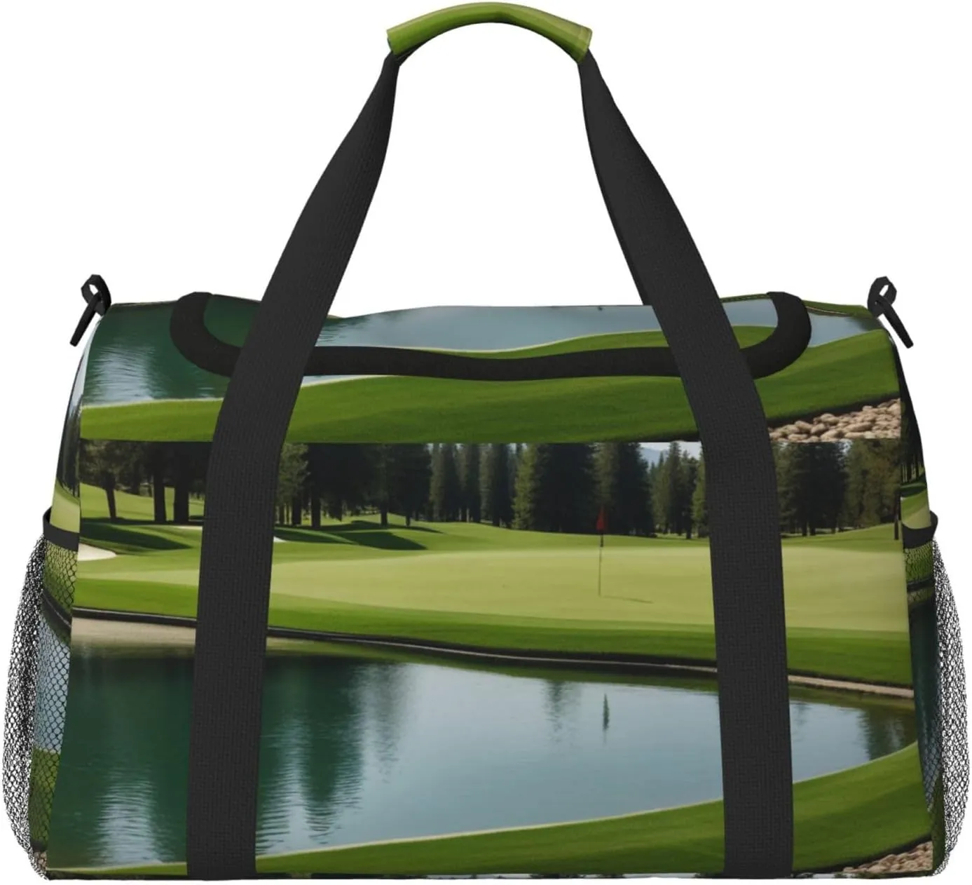 Golf Course Lawn Print Travel Duffle Bag - Foldable Personal Item Travel Bag for Women & Men,Carry-On Convertible Crossbody Tote Bags with Adjustable Shoulder Strap & Pockets 13x10.2x19.7 in
