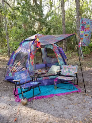 Good Vibes Camping Tent - Dark Square Patchwork