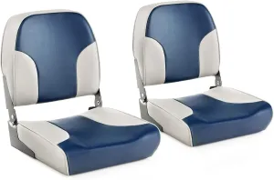 Goplus Low/High Back Boat Seats, Folding Boat Seat with Stainless Steel Screws & Aluminum Hinges, Thickened Sponge Padding, Waterproof Fishing Captain Boat Seats(2 Packs Navy & Gray)