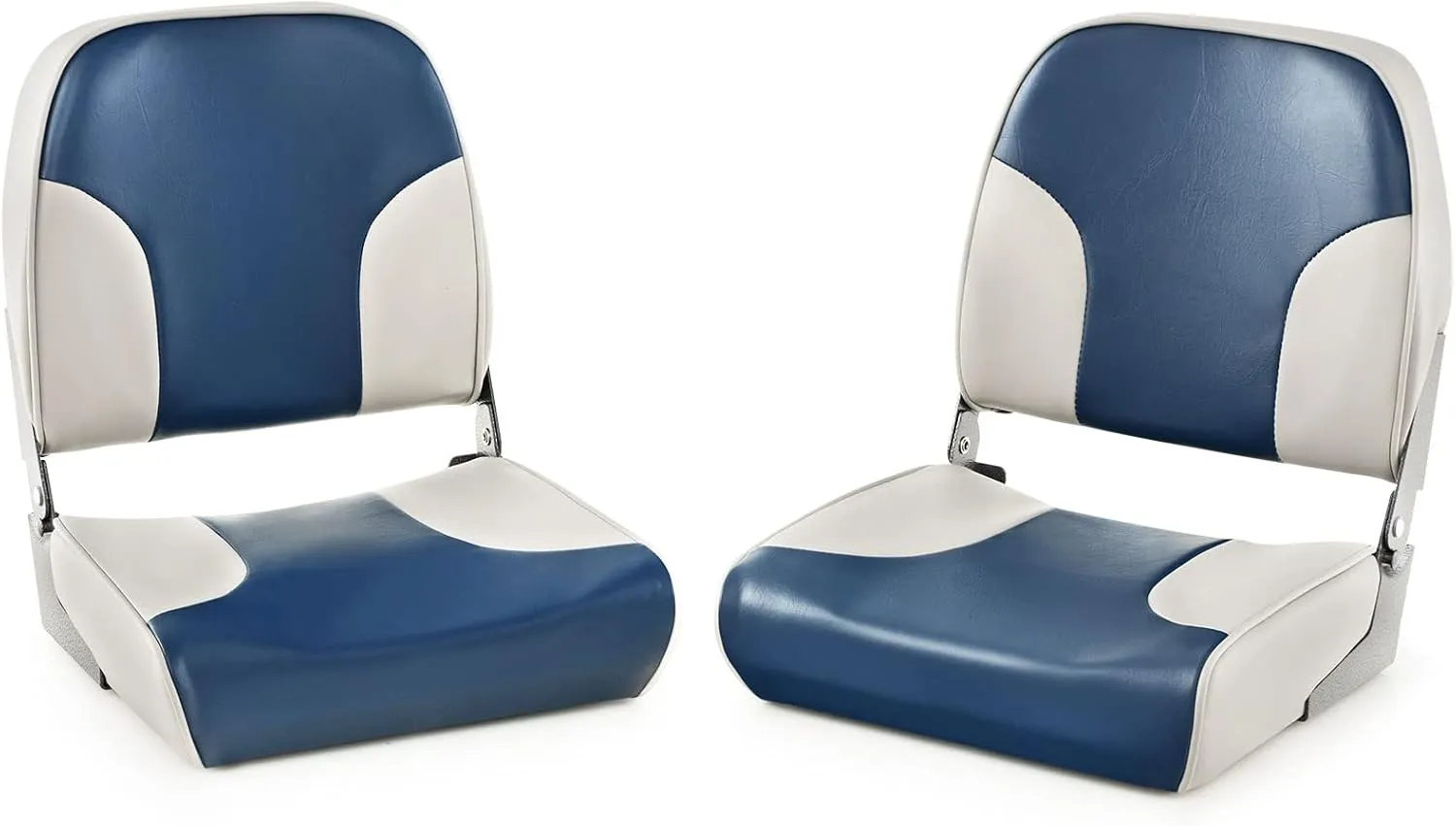 Goplus Low/High Back Boat Seats, Folding Boat Seat with Stainless Steel Screws & Aluminum Hinges, Thickened Sponge Padding, Waterproof Fishing Captain Boat Seats(2 Packs Navy & Gray)