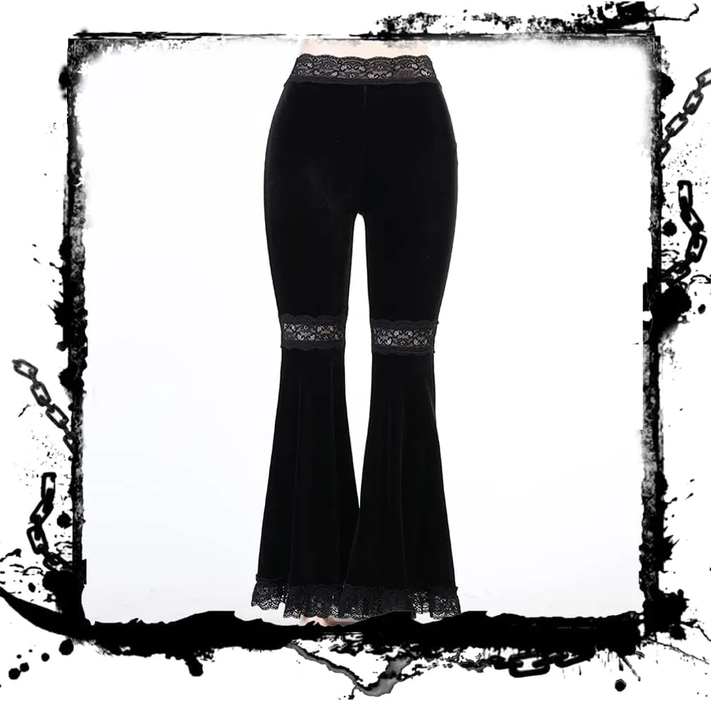 Gothic Black Pants Grunge Bottoms High Waisted Boho Hippie
