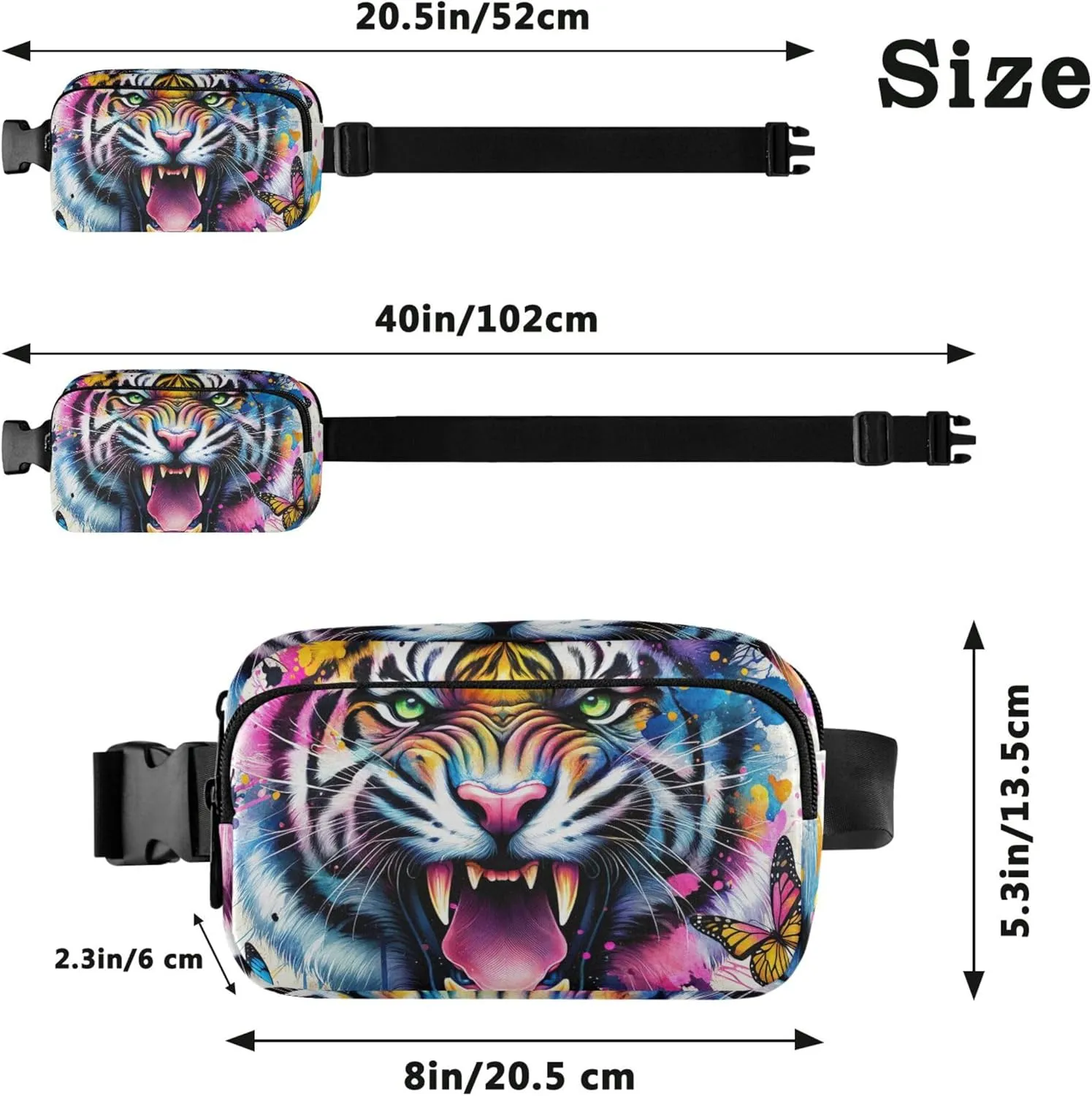 Graffiti Jungle Tiger Splash Fanny Pack for Women Waterproof Everywhere Belt Bag Cute Crossbody Waist Purse