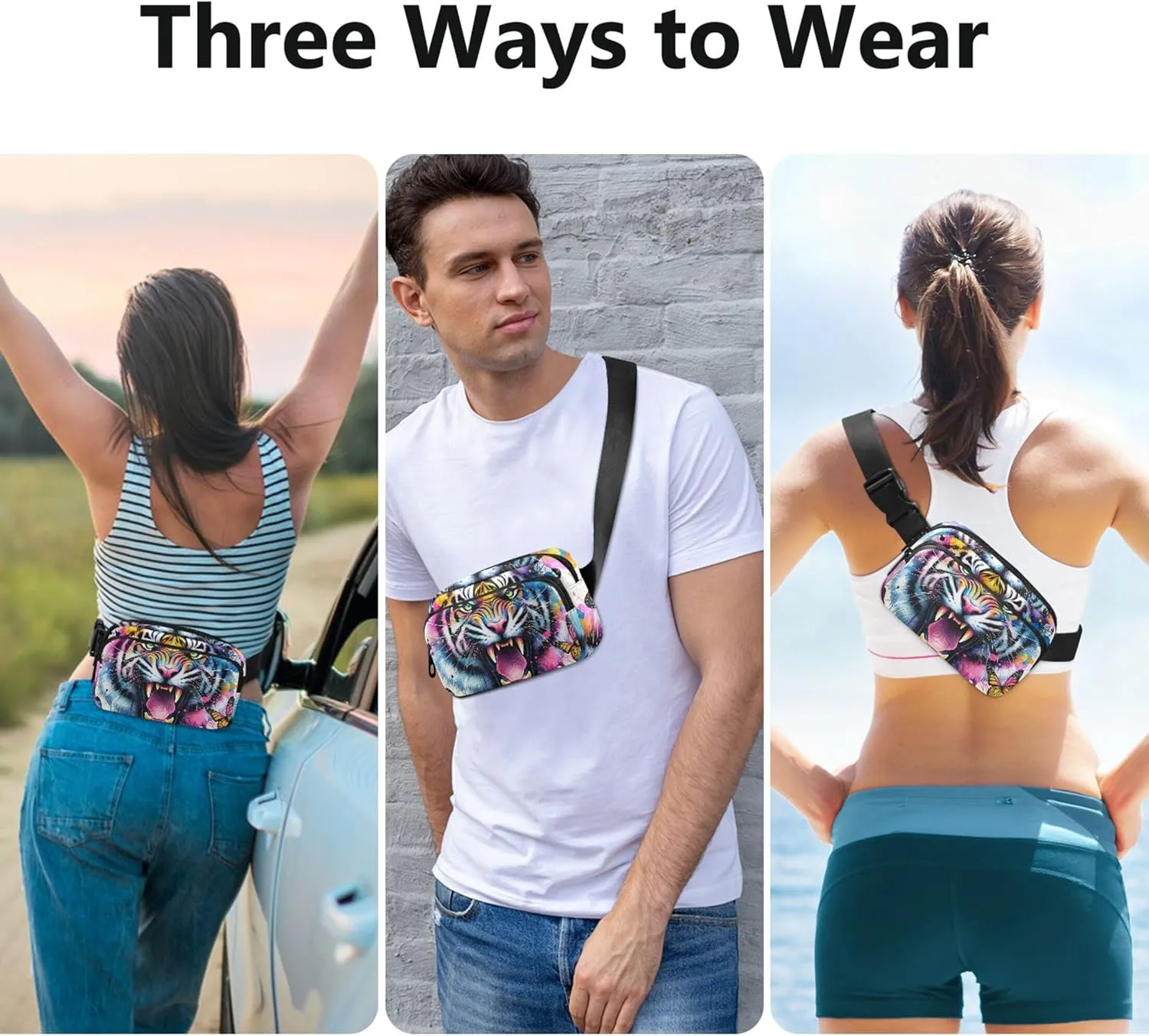 Graffiti Jungle Tiger Splash Fanny Pack for Women Waterproof Everywhere Belt Bag Cute Crossbody Waist Purse