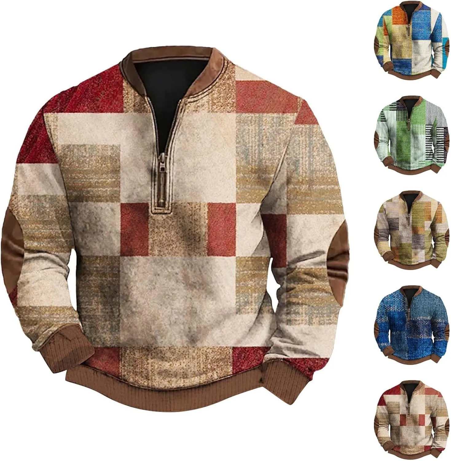 Graphic Sweatshirts for Men Long Sleeve 3D Print Zip Up Sweatshirt Casual Outdoor Retro Geometric Pattern Pullovers