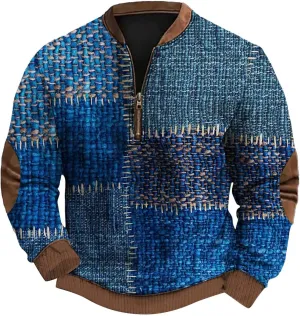 Graphic Sweatshirts for Men Long Sleeve 3D Print Zip Up Sweatshirt Casual Outdoor Retro Geometric Pattern Pullovers