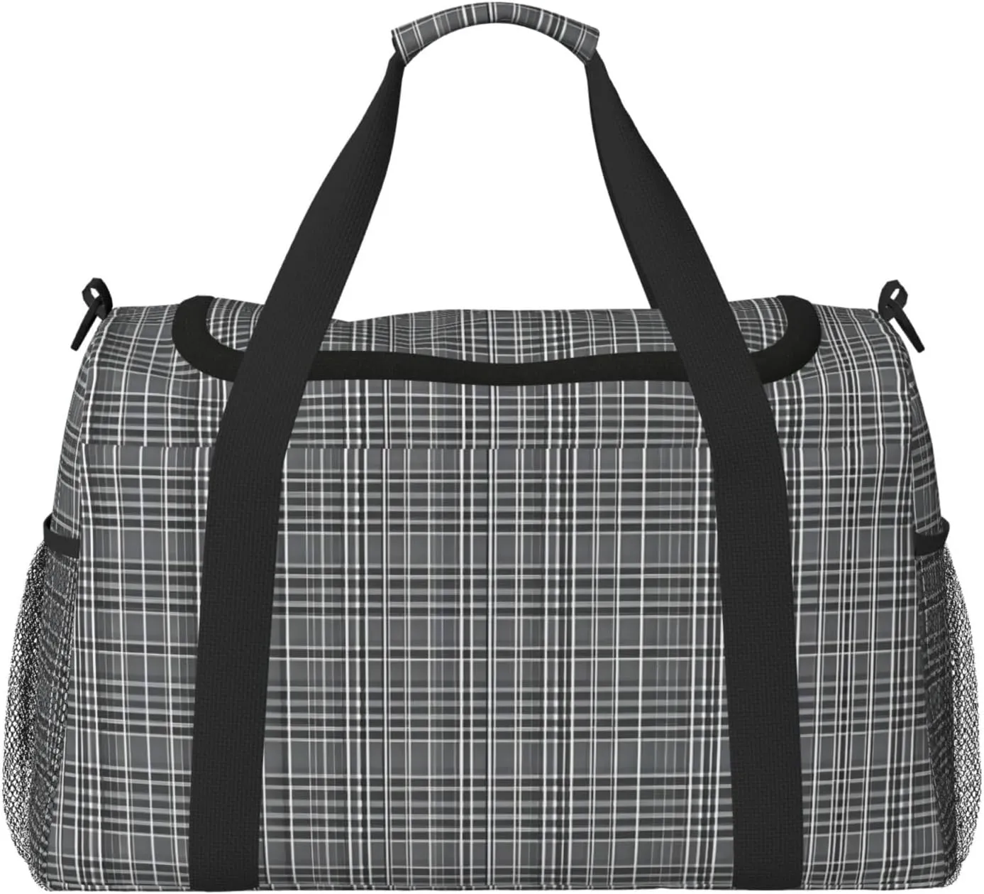 Gray plaid lines print Large Canvas Travel Duffel Bag Weekender Bags for Women Overnight Bag Carry On Tote Bag