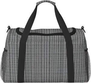 Gray plaid lines print Large Canvas Travel Duffel Bag Weekender Bags for Women Overnight Bag Carry On Tote Bag