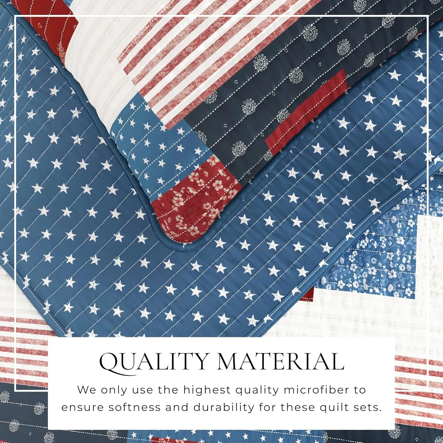 Great Bay Home 3-Piece King/California King Microfiber Quilt Set with Shams - Americana Patchwork Reversible Design - Lightweight, All-Season, Layerable Bedding Set