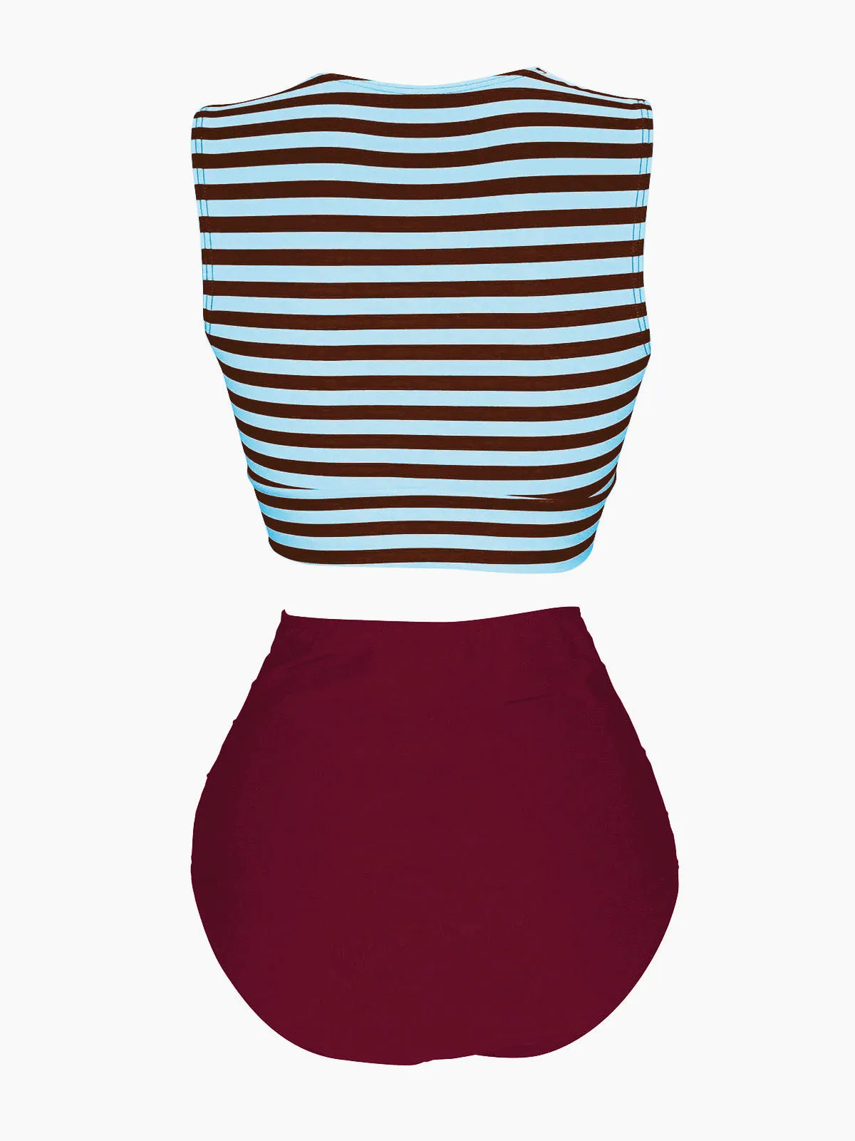 Green 1970s Striped Waist Tie Patchwork Swimsuit