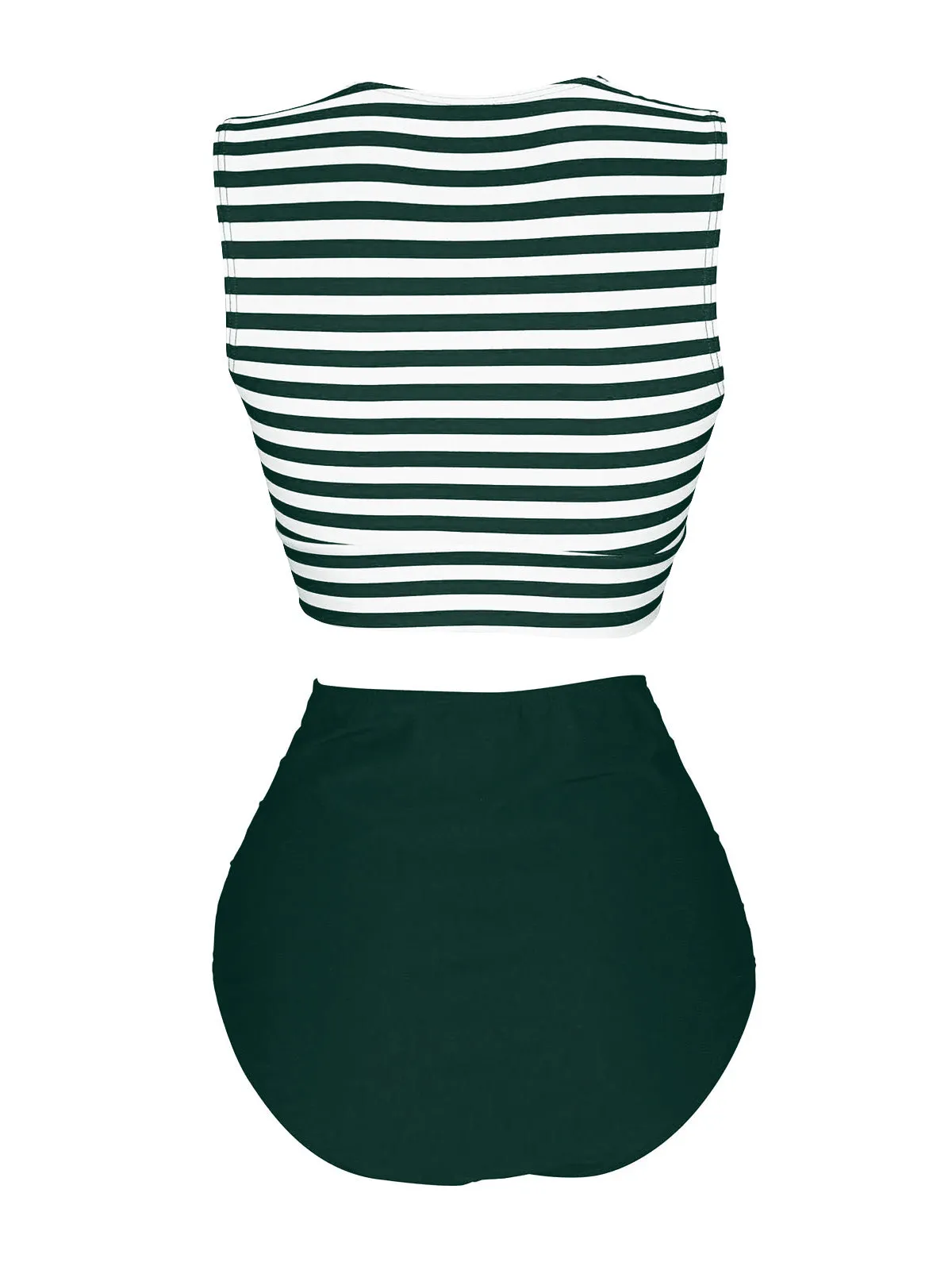 Green 1970s Striped Waist Tie Patchwork Swimsuit