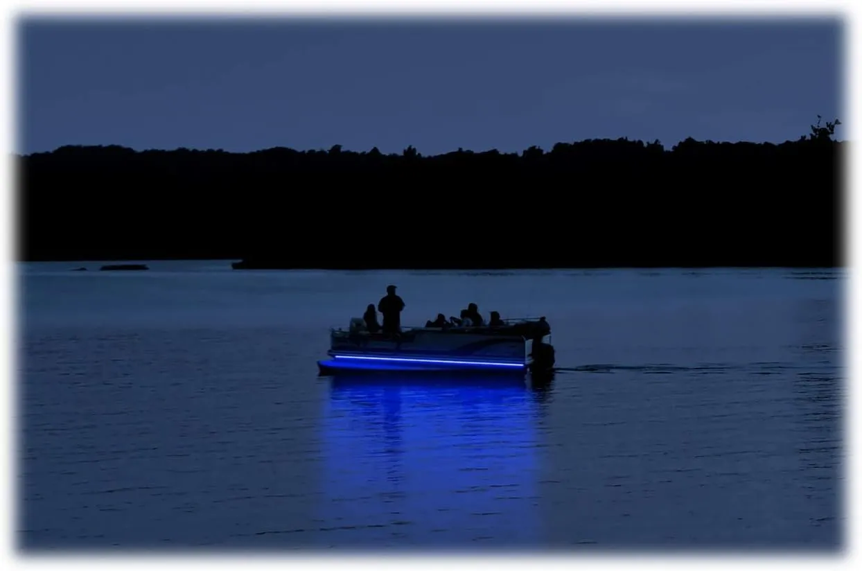 Green Blob Outdoors Pimp My Pontoon LED Under Deck LED Light Strip Kit, Neon Blue 5 Meter Strips Plus Neon Navigation Strips 2 Eech 19ft Strips Complete Kit