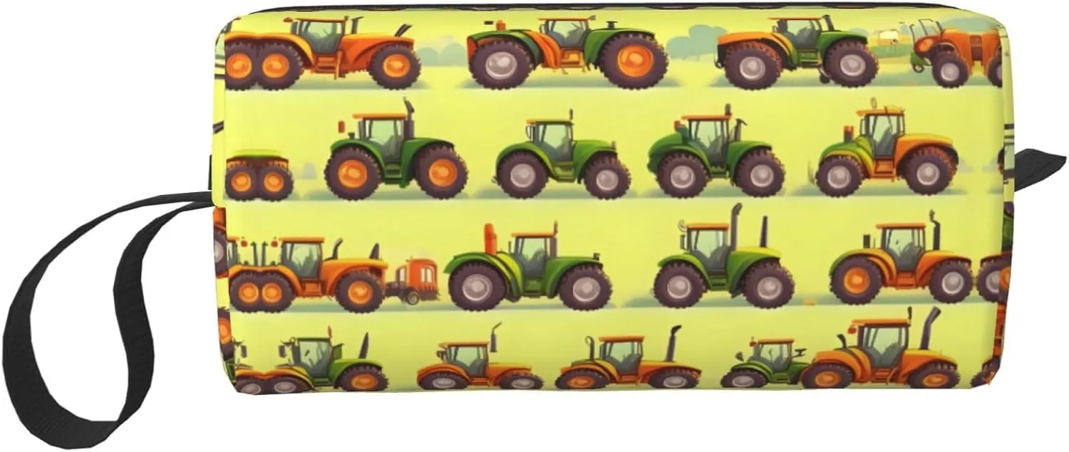 Green Fields Farming Machine print Travel Cosmetic Bag Gifts for Women Portable Make Up Bags for Women Mother Sister