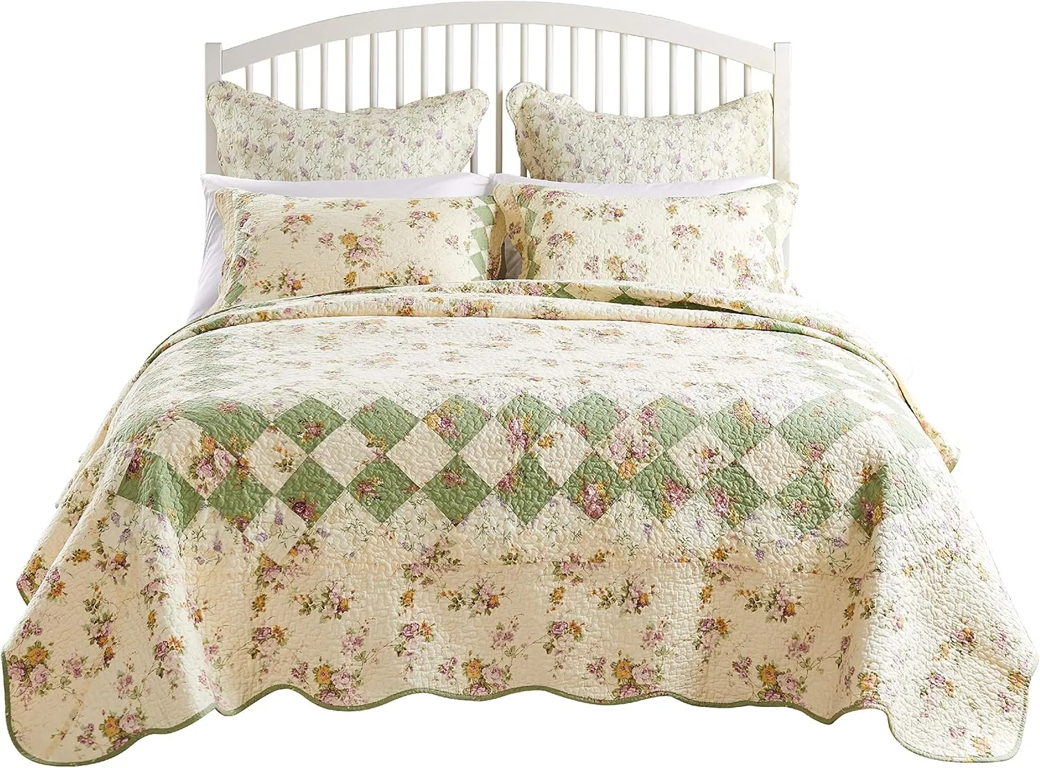 Greenland Home 100% Cotton Fashion Quilt Collection, Prewashed, Reversible Quilt Set, 2-Piece Twin/XL, Bliss