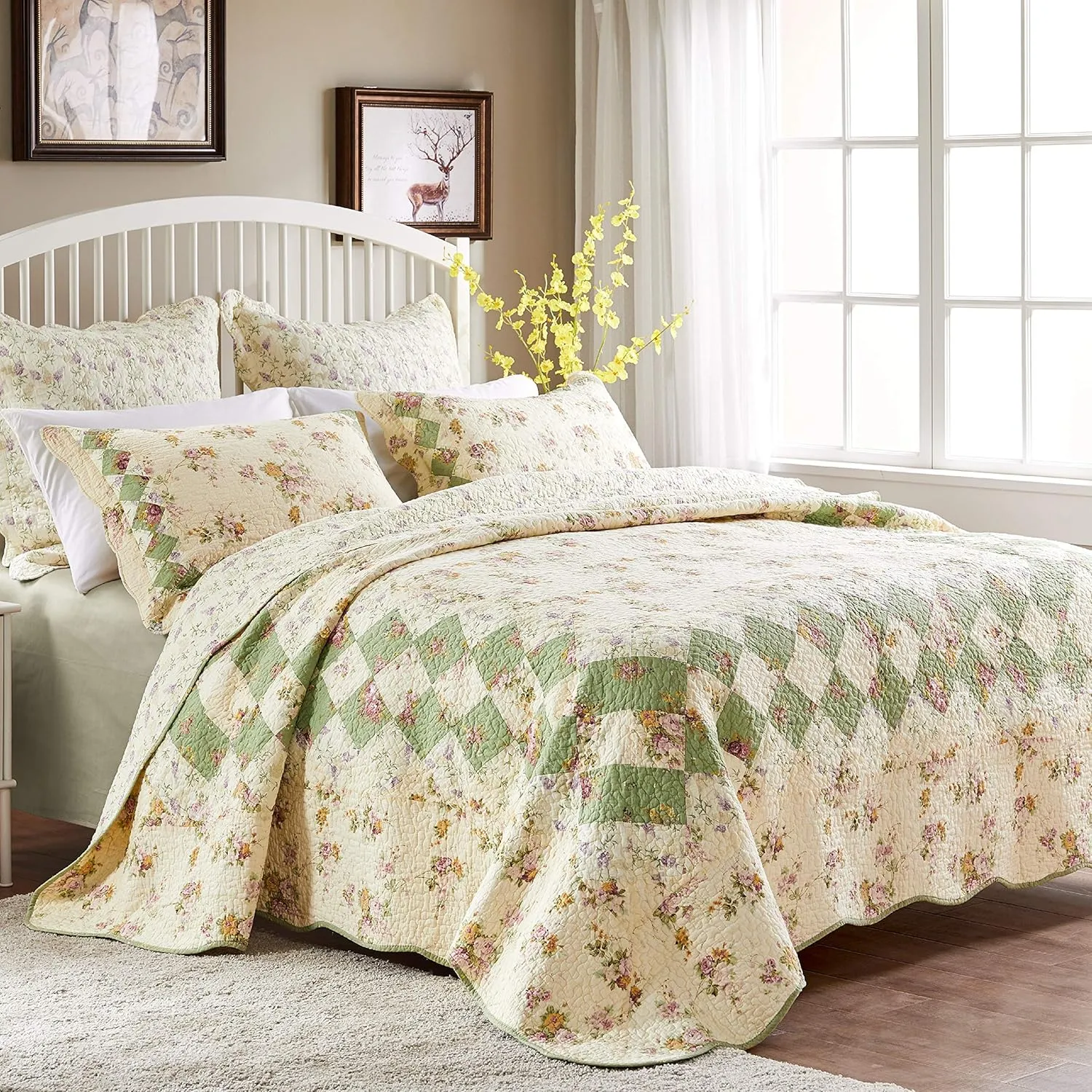 Greenland Home 100% Cotton Fashion Quilt Collection, Prewashed, Reversible Quilt Set, 2-Piece Twin/XL, Bliss
