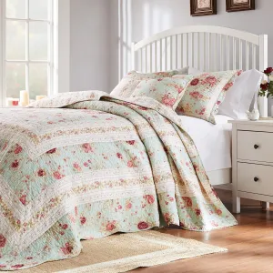 Greenland Home Antique Rose 100% Cotton Heirloom-Quality Bedspread Set, 3-Piece Queen, Blue