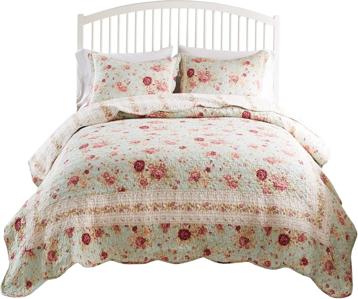 Greenland Home Antique Rose 100% Cotton Heirloom-Quality Quilt Set, 2-Piece Twin/XL, Blue