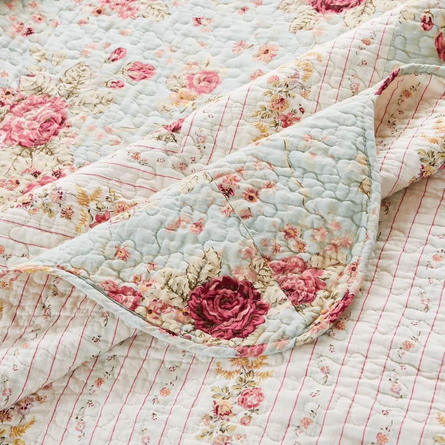 Greenland Home Antique Rose 100% Cotton Heirloom-Quality Quilt Set, 2-Piece Twin/XL, Blue