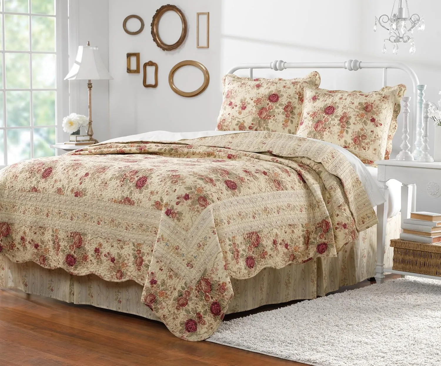 Greenland Home Antique Rose 100% Cotton Heirloom-Quality Quilt Set, 2-Piece Twin/XL, Ecru