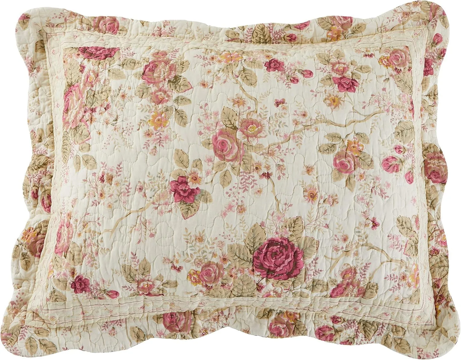 Greenland Home Antique Rose 100% Cotton Heirloom-Quality Quilt Set, 2-Piece Twin/XL, Ecru