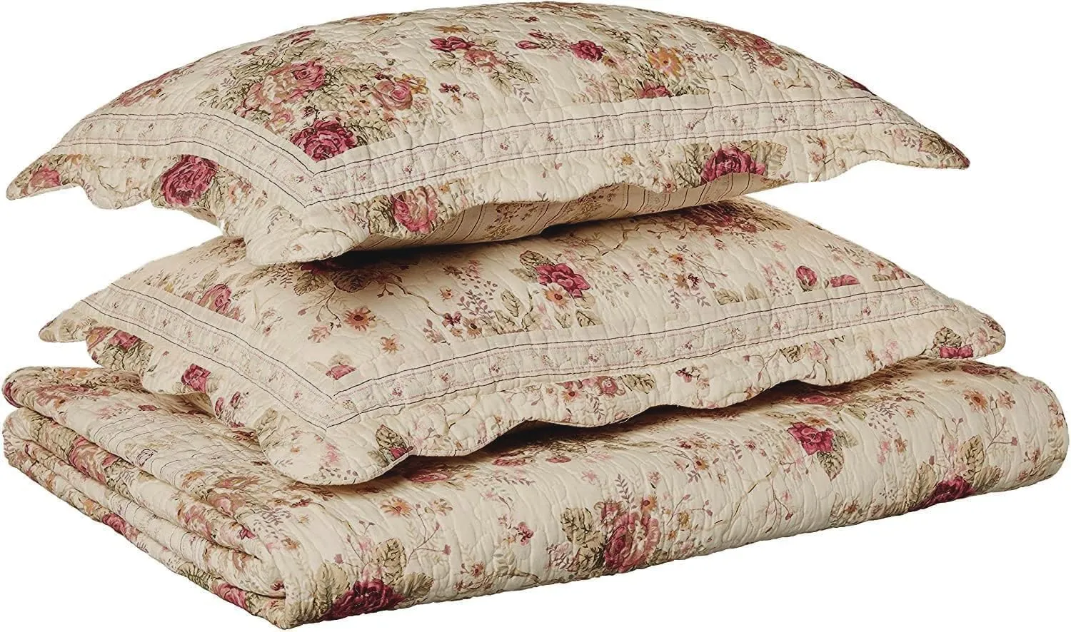 Greenland Home Antique Rose 100% Cotton Heirloom-Quality Quilt Set, 2-Piece Twin/XL, Ecru