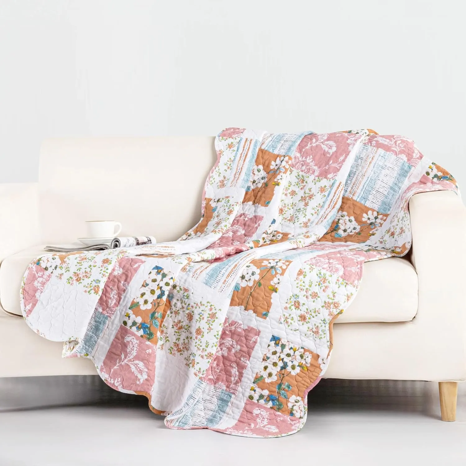 Greenland Home Everly Shabby Chic Quilted Throw Blanket - Throw 50x60-inch,Blue