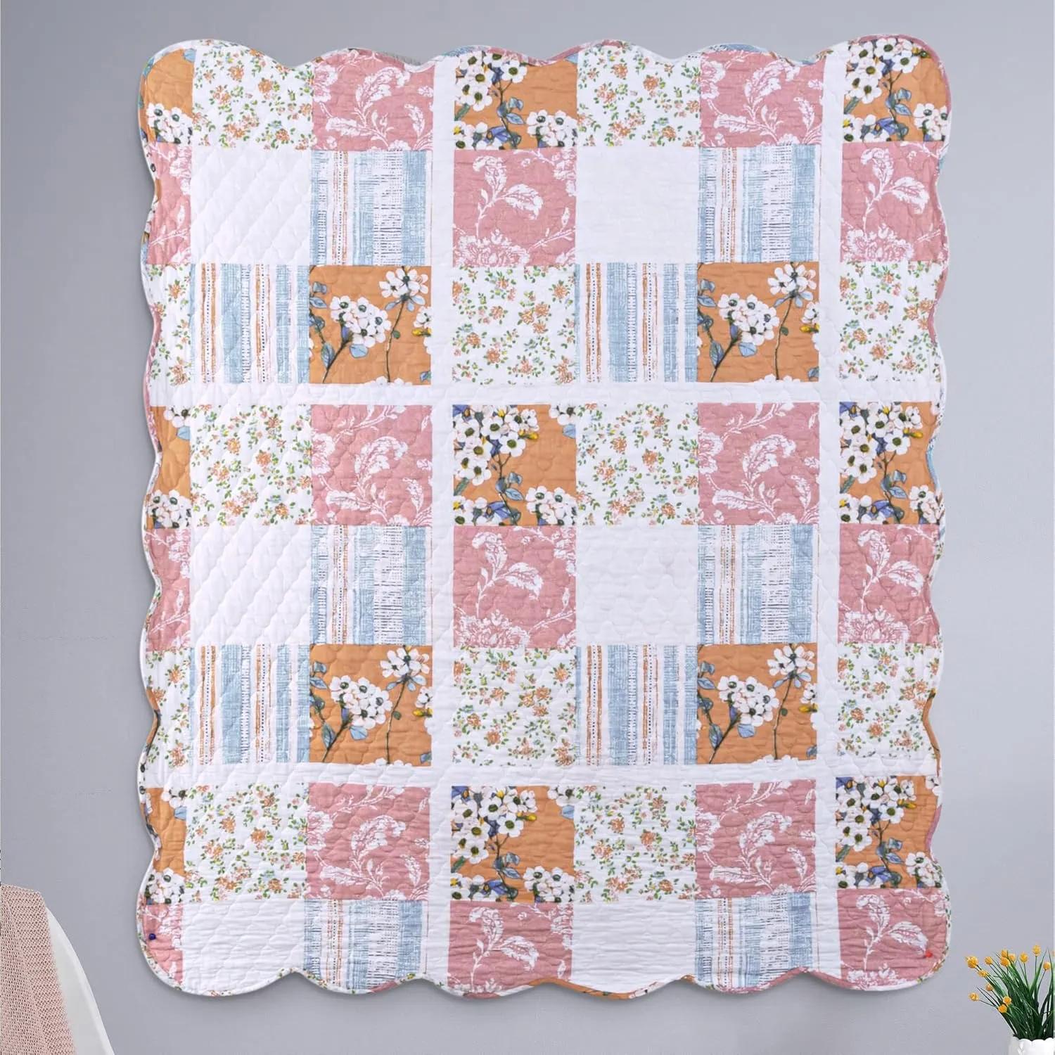 Greenland Home Everly Shabby Chic Quilted Throw Blanket - Throw 50x60-inch,Blue