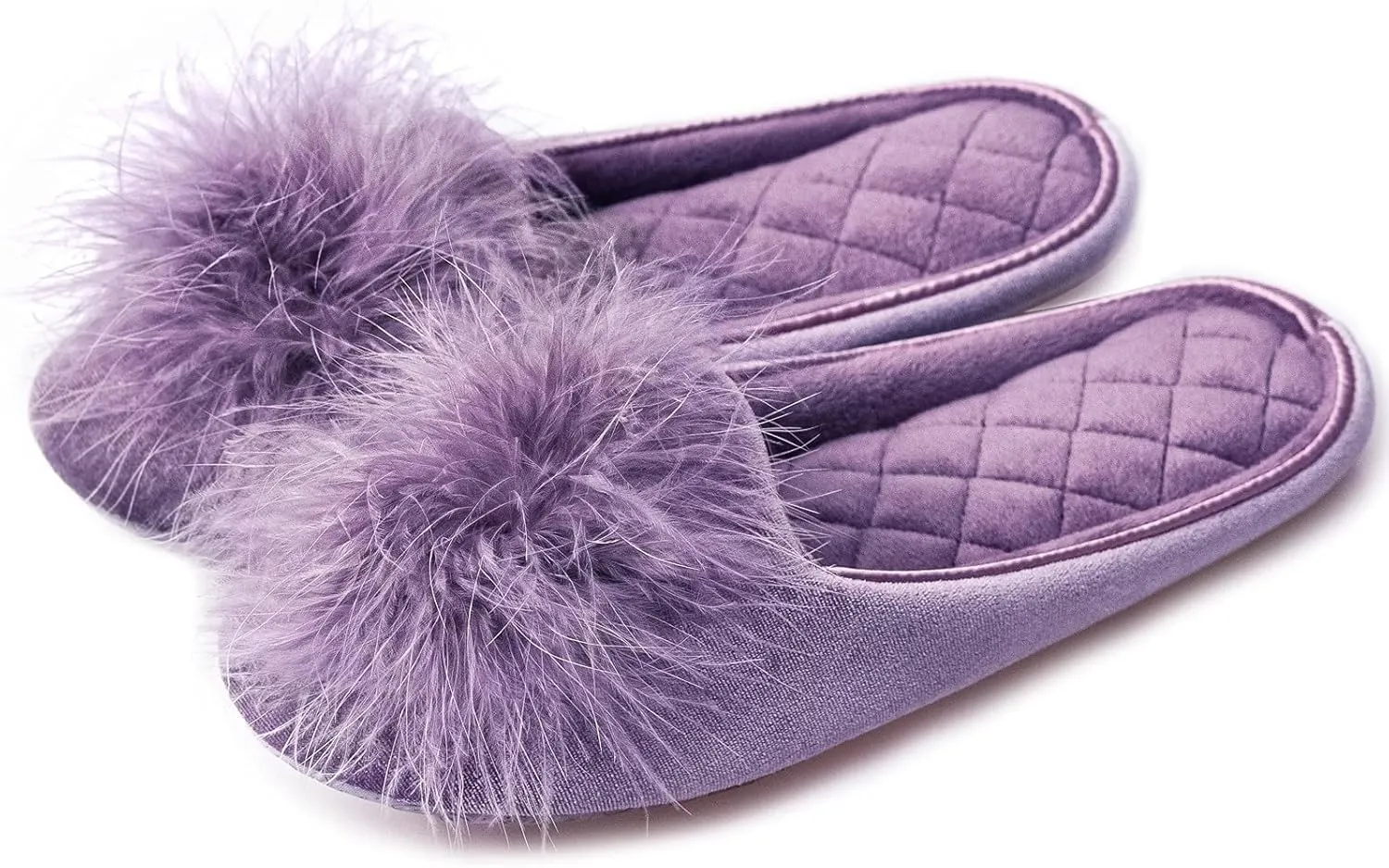 GRITHEIM Women's Fuzzy Pom Pom Velvet Memory Foam House Slippers Ladies Cozy Chenille Knit Bedroom Slippers Non-slip Sole Indoor Outdoor