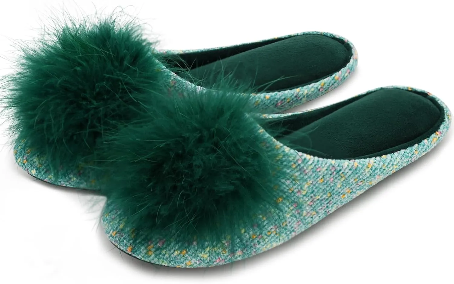 GRITHEIM Women's Fuzzy Pom Pom Velvet Memory Foam House Slippers Ladies Cozy Chenille Knit Bedroom Slippers Non-slip Sole Indoor Outdoor